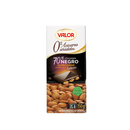 VALOR - Chocolate Negro 70% con almendras sin azúcar 150 g