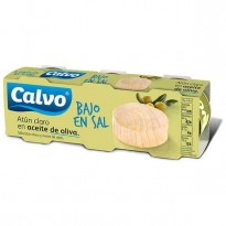 Atún Calvo Claro en Aceite de Oliva Bajo en Sal 3 latas 80 gramos cada una
