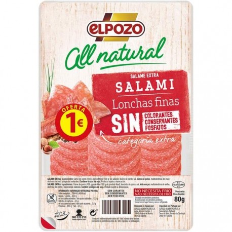 Elpozo Salami Extra All Natural Lonchas Finas 80 gramos